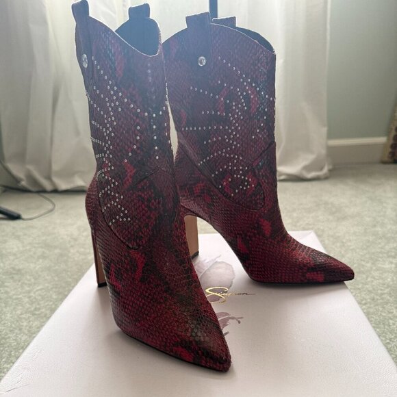 Jessica Simpson Cowgirl Cowboy Red Snake Print Studs Boots Size 6 - Picture 4 of 10
